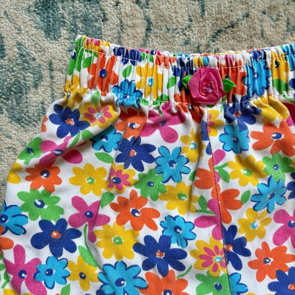 VINTAGE 90s Bloomers Shorts Floral Rainbow Rosette Girl’s Size 4T Cotton Summer - Picture 2 of 5